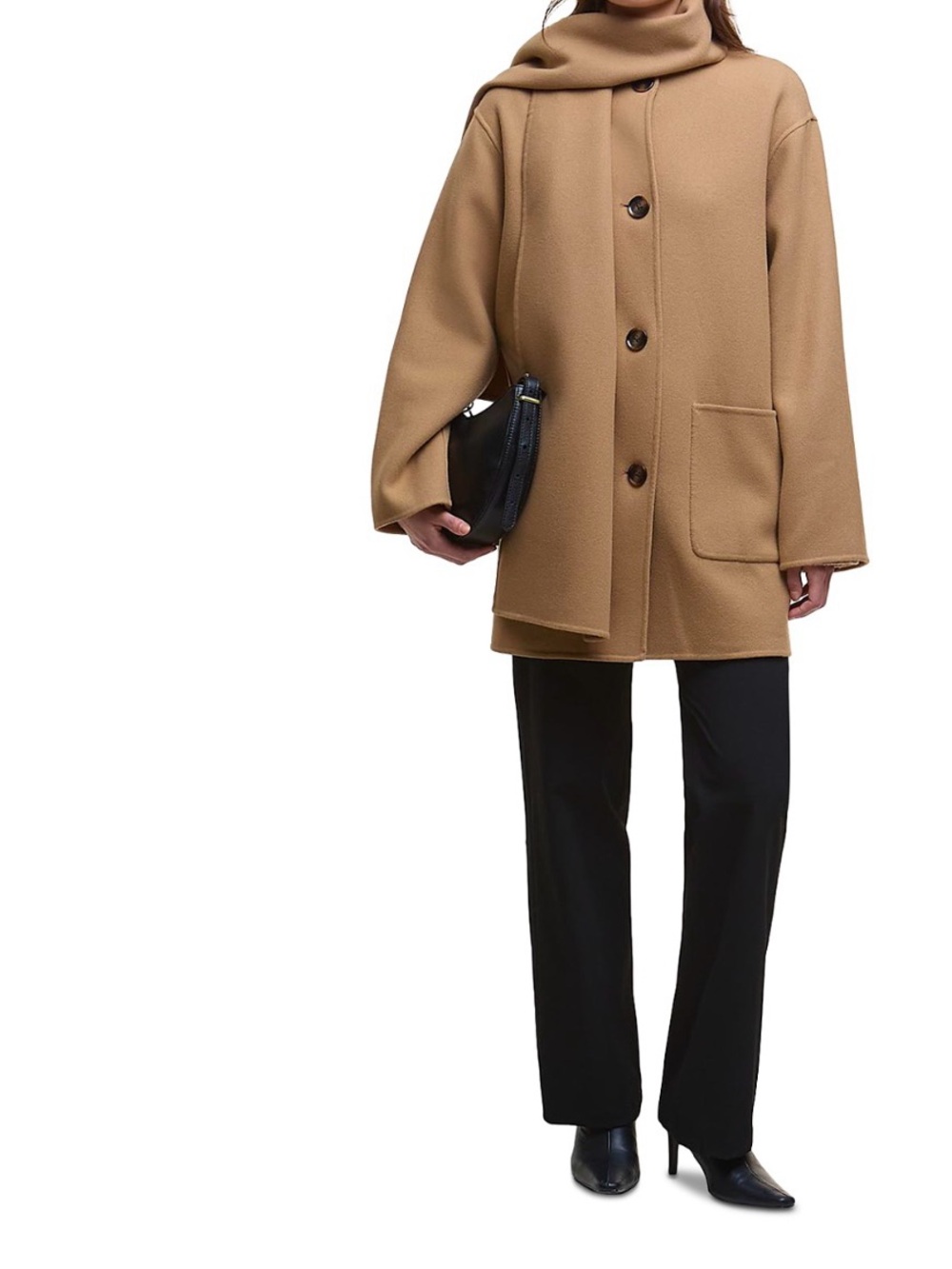 Womens Camel Wool Blend Button Front Coat with Scarf NWT - Picture 2 of 8